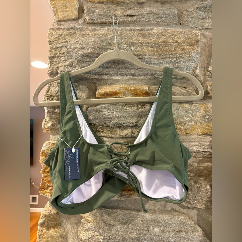 Summer Mae NWT maternity 2 piece bikini swimsuit olive green size M criss cross - Picture 7 of 8